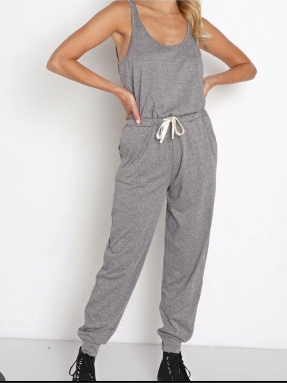 Spiritual Gangster Gray Sleeveless Jumpsuit Size Large Soft Loungewear Drawstrin